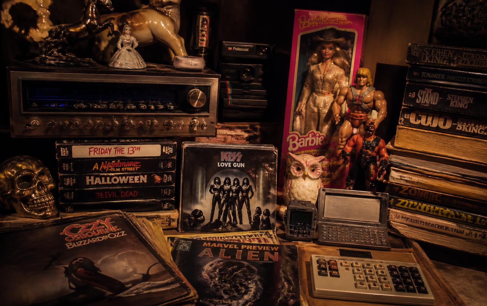 Vintage haul of jewelry, video games, vinyl records, retro action figures and holiday decorations